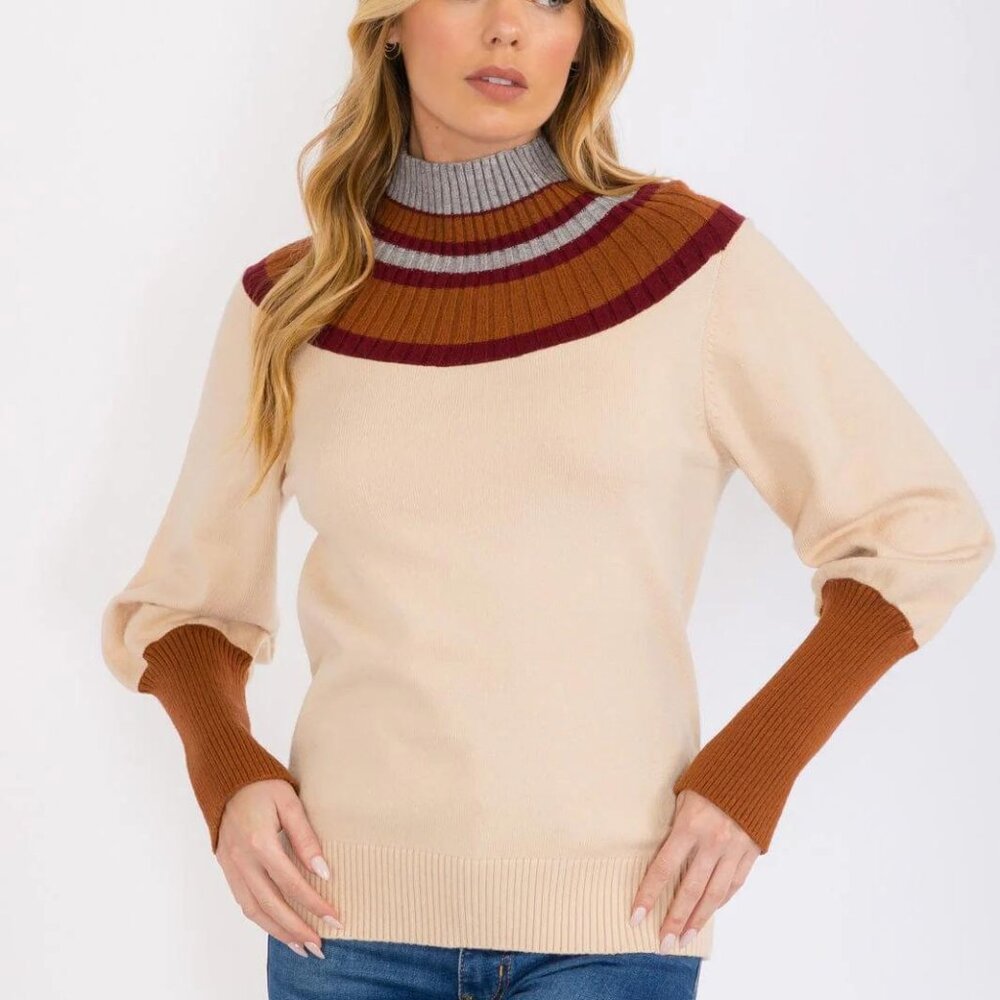 Mock Neck Colorblock Sweater